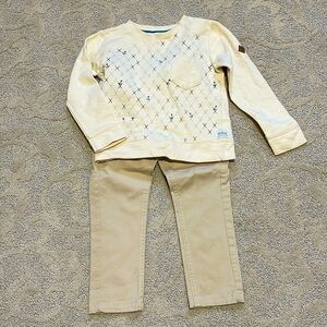 EBBE SCANDINAVIAN 2PC CREAM SWEATSHIRT & KHAKI ADJUSTABLE WAIST PANTS SIZE 3T